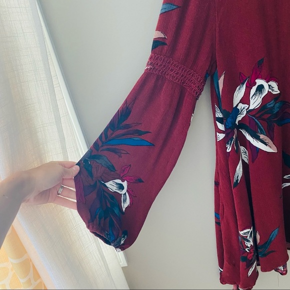 Free People Button Neck Electric Orchid Tree Swing Tunic Dress Red Sz Sm… - Picture 11 of 11